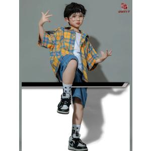イエロー ブルー 白 チェック柄 シャツ 半ズ...の詳細画像5