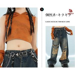 デニムパンツ ショートトップ フード付き キラ...の詳細画像2