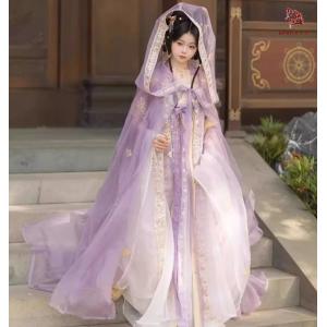 漢服4点セット 暗黒系 中華コスプレ衣装 紫と黒の振袖羽織 ストール