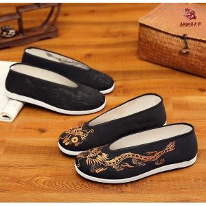メンズ チャイナジュース チャイナ靴 パンプス 手作り 布靴 中華シューズ ローヒール エスニック 龍刺繍 金龍 黒龍 カジュアル 中華風 太極拳 シューズ 防臭 通