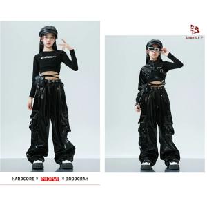 レザー 片袖 女の子 ダンス衣装 キッズ ヒッ...の詳細画像4