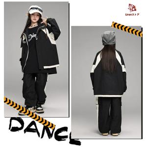 黒 ウインドブレーカー 前開き キッズ ダンス...の詳細画像2