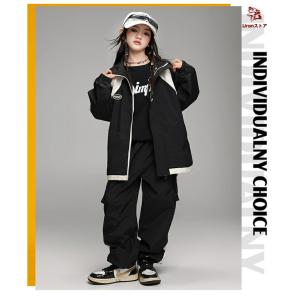 黒 ウインドブレーカー 前開き キッズ ダンス...の詳細画像4