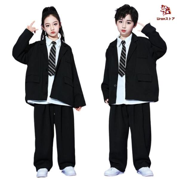 黒 白 ダンス衣装 キッズ ダンススーツ ヒップホップ 女の子 男の子 発表会 長袖 シャツ ジャケ...