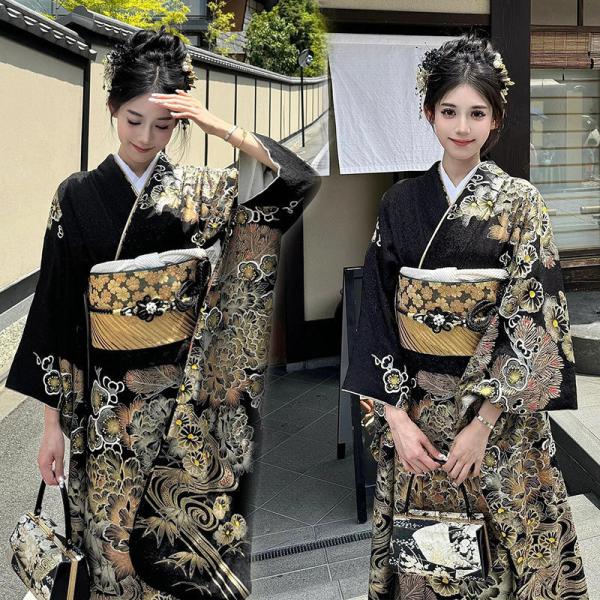 浴衣 黒 浴衣 レディース セット 女性 ゆかた 高校生 浴衣 大人っぽい ブラック 花柄 牡丹 大...