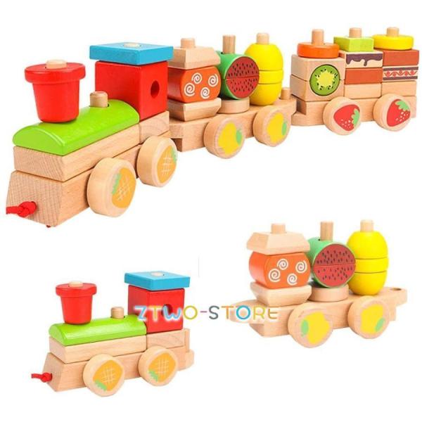 木のおもちゃ 木製汽車 知育玩具 形状認識 色認識 啓蒙教具 積み木 機関車 引っ張って 木製おもち...
