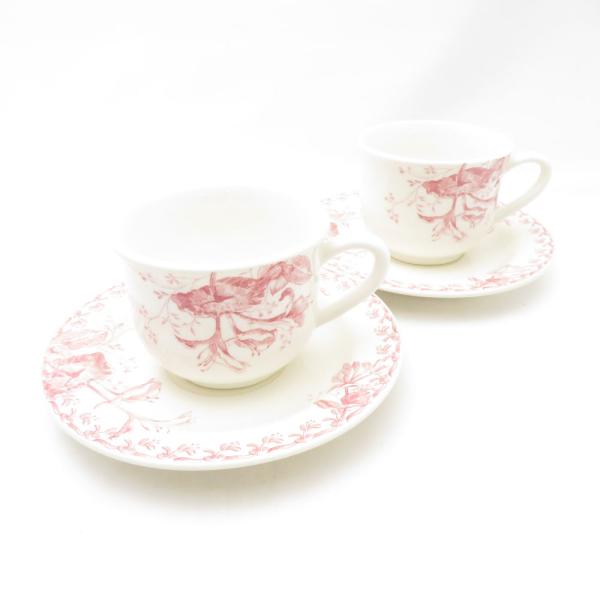 美品 Gien ジアン Chevrefeuille スイカズラ ティーカップ＆ソーサー 2客 ペア ...