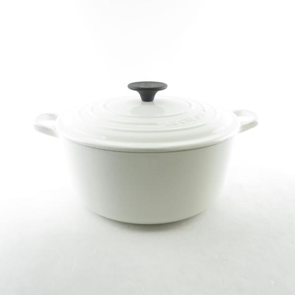 美品 Le Creuset ルクルーゼ ココットロンド 両手鍋 鋳物ホーロー 24cm 白 料理 調...