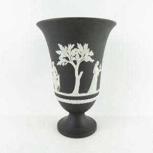 美品 WEDGWOOD ウェッジウッド ジャスパー 花瓶 フラワーベース 花器 花びん 黒 陶器 英国 SU6826T｜uru-uru