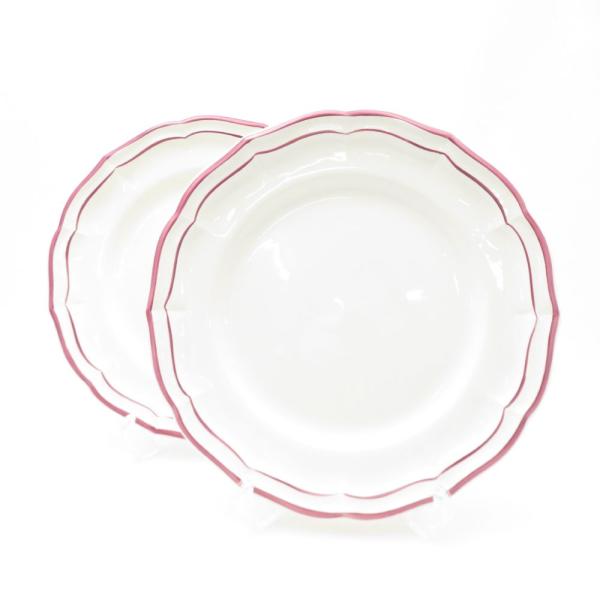 美品 Gien ジアン Filet Rose フィレローズ 大皿 2枚 27cmプレート ペア SY...