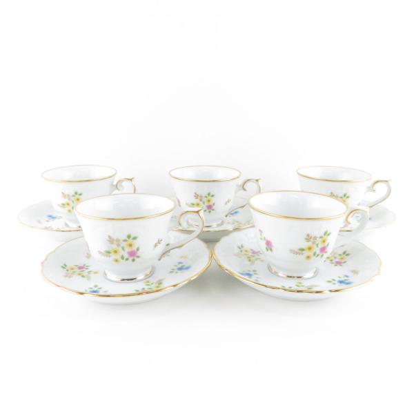 美品 Noritake デミタスカップ＆ソーサー 5客 セット 金彩 フラワー 花柄 SY9483J...