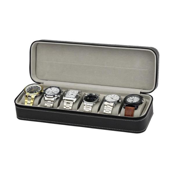 時計ケース 腕時計ケース 6本巻 収納 時計 腕時計 ケース ブラック 黒 収納ケース スムース調 ...