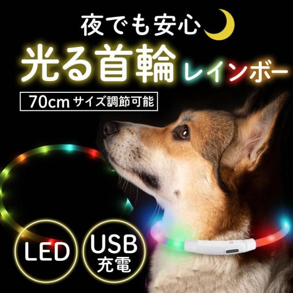 首輪 犬 光る led 光る首輪 レインボー 七色 犬用 おしゃれ 大型犬 中型犬 小型犬 m US...