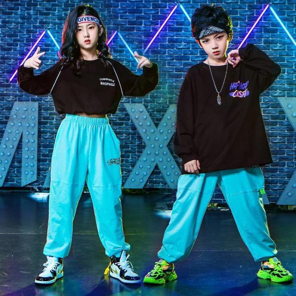 キッズ ダンス衣装 ヒップホップ 子供 ダンストップス Tシャツ ダンスパンツ 長ズボン ジャズダン...