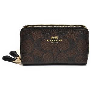 コーチ COACH 財布 小銭入れ F63975 IMAA8 シグネチャー PVC ダブルジップ コインケース ブラウン/ブラック｜uruzz