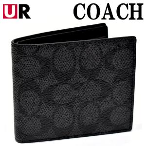 コーチ 財布 二つ折り財布 メンズ アウトレット COACH F66551 QBMI5 PVC シグネチャー ID ビルフォード ウォレット チャコール/ブラック｜uruzz