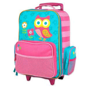 ステファンジョセフ 女の子用ピンクxライトブルーフラワーふくろうGO-GOキャリーケース 直立型 6歳以上対象 花柄トローリー スーツケース
