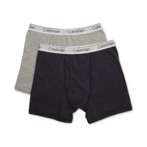 Calvin Klein カルバンクライン 4-18歳用 男の子用ネイビーブルーxグレーCKロゴウエストボクサーパンツ2枚セット｜us-kidswear