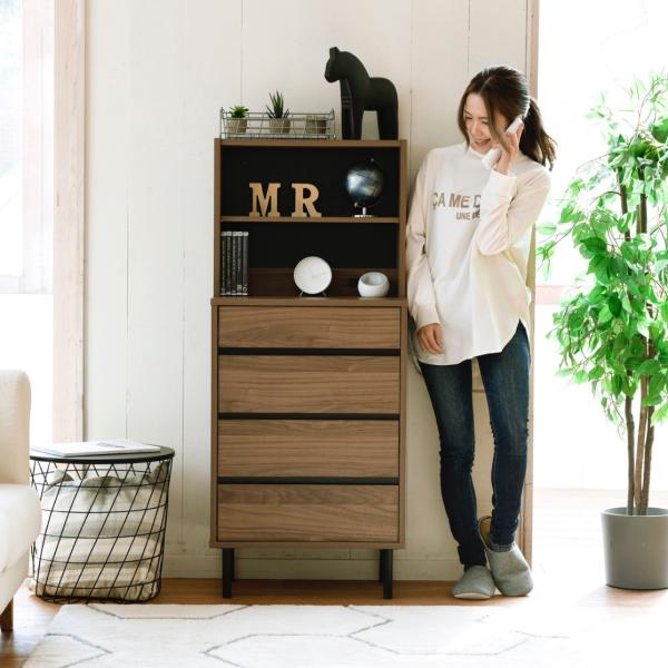 サイドボード ディスプレイラック 棚 収納 引き出し 4段 オープンラック チェスト スリム シンプ...