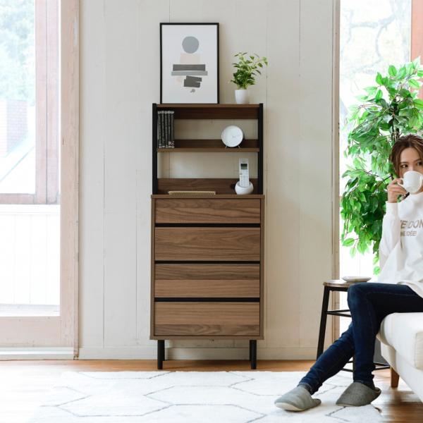 チェスト 棚 収納 オープンラック ディスプレイラック 引き出し 4段 スリム シンプル 木目柄 お...