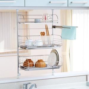 アーネスト 日本製 水切りかご (突っ張り) ステンレス 3段