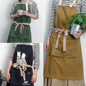 エプロン メンズ レディース 男女兼用 キッチン ガーデン キャンプ おしゃれ かわいい ポケット付き 綿100% コットン
