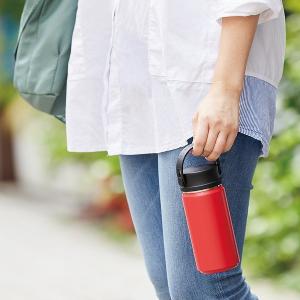 水筒 350ml ボトル マグ おしゃれ 携帯 持ち運び 保冷 保温 アウトドア キャンプ お出掛け 屋外 ハンドル付き 取っ手 持ち手 黒 白 青 赤｜usagi-shop