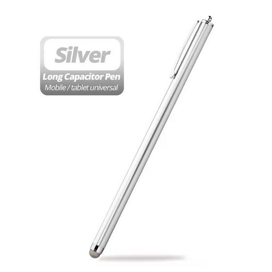 スマホタッチペン ロング シルバー1本 18.5cm スマートフォン 導電性繊維タイプ ヘッド交換可...