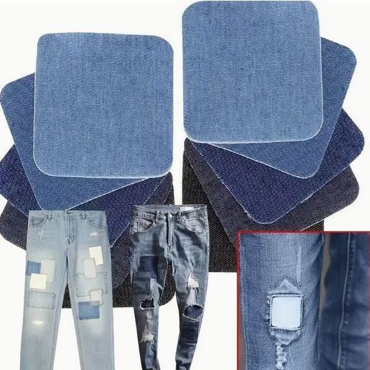 5枚セット デニムパッチステッカー コットンアイロン接着修理パッチ ダークライトブルー ジーンズ ジ...