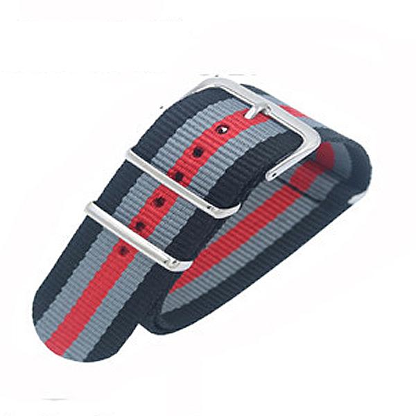 腕時計ベルト ブラックxグレーxレッド 18mm 時計バンド ナイロン 替えバンド 替えベルト NA...