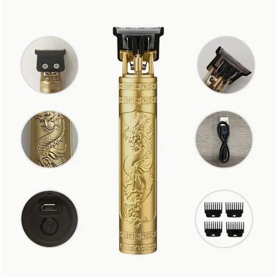 USB充電式 プロ用 コードレス 電動ヘアクリッパー ゴールド ヒゲトリマー ヘアカットキット バリ...