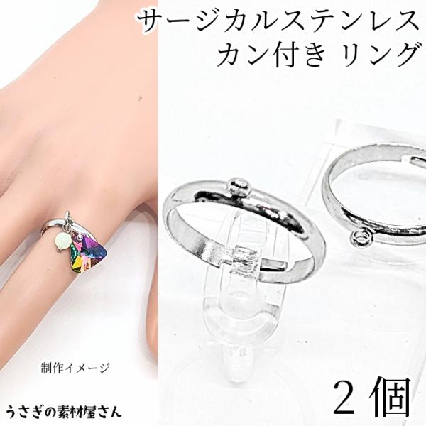 指輪 リング サージカルステンレス カン付き 約20mm 2個 ロジウム色 シンプル アクセサリーパ...
