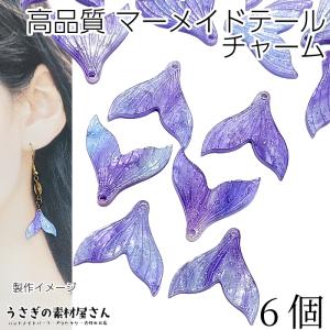 ガラス チャーム 蝶の羽 25mm 8個 パープル ブルー 紫系 横穴