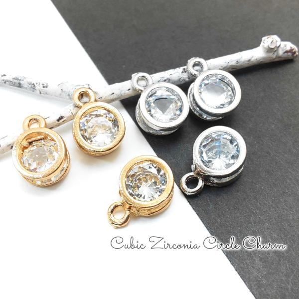 チャーム サークル 8mm キュービックジルコニア ストーン charm 8個 丸 チャトンに cz...