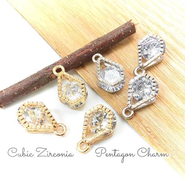 チャーム キュービックジルコニアcharm 約11×8mm 8個 5角形 ペンタゴン cz/ゴールド...