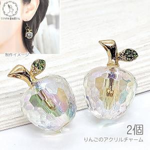 リンゴ チャーム 光沢 キラキラ オーロラ加工...の詳細画像1
