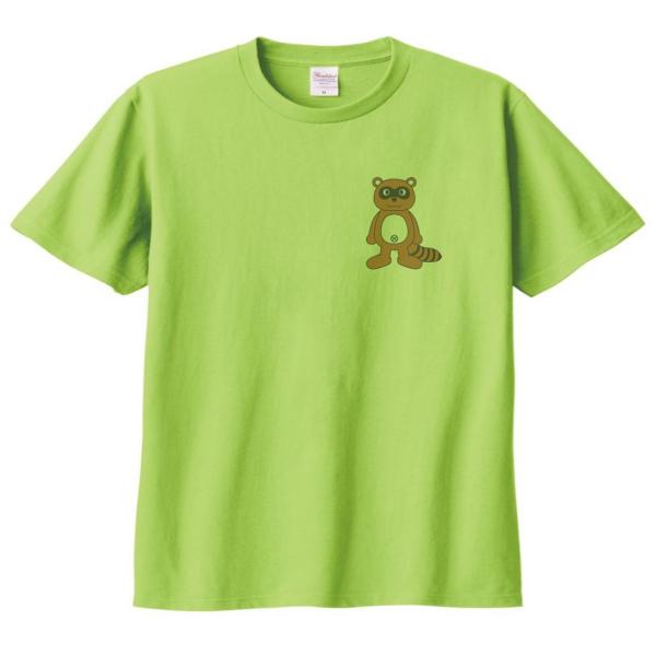 タヌキ　狸　動物　生き物　Tシャツ　ライトグリーン　ワンポイント