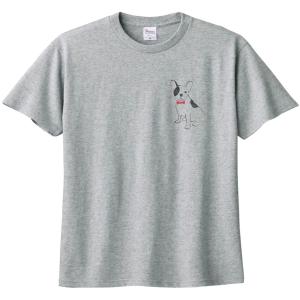 フレンチブルドッグ　動物　生き物　Tシャツ　杢グレー　ワンポイント｜usakitiya