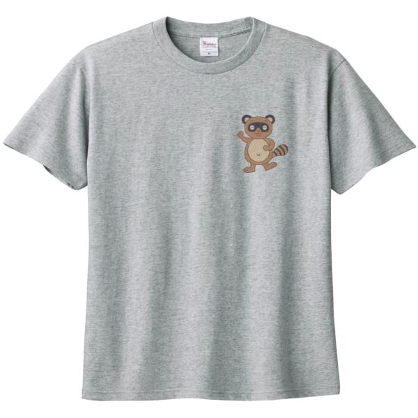 タヌキ　動物　生き物　Tシャツ　杢グレー　ワンポイント