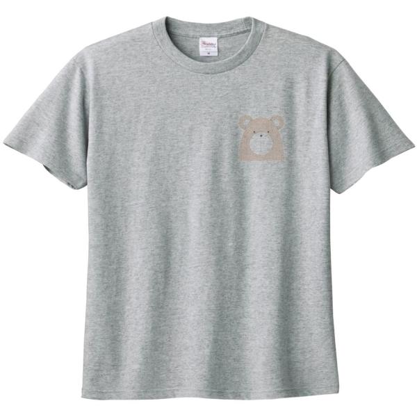クマ　熊　動物　生き物　Tシャツ　杢グレー　ワンポイント