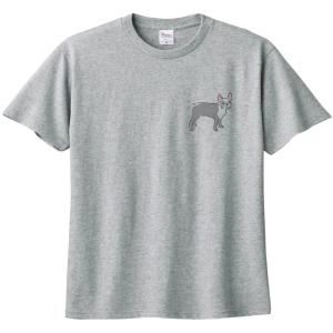 フレンチブルドッグ　犬　イヌ　動物　生き物　Tシャツ　杢グレー　ワンポイント｜usakitiya