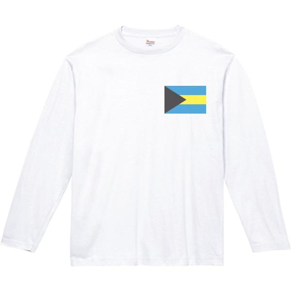 バハマ　国　国旗　Tシャツ　長袖　ロングスリーブ　ホワイト　白　ワンポイント