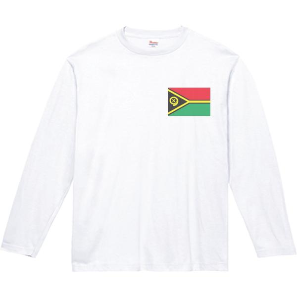 バヌアツ　国　国旗　Tシャツ　長袖　ロングスリーブ　ホワイト　白　ワンポイント