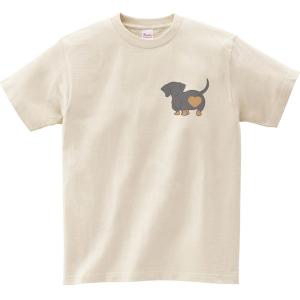 ダックスフンド後ろ姿　お尻ハート　動物　生き物　Tシャツ　ライトベージュ　ワンポイント｜usakitiya