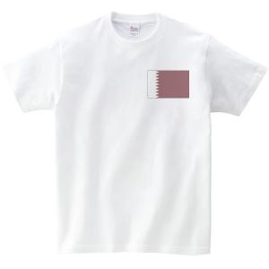 カタール　国　国旗　Tシャツ　白　ホワイト　ワンポイント｜usakitiya