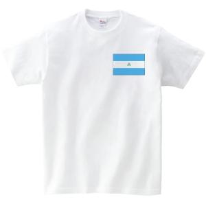 ニカラグア　国　国旗　Tシャツ　白　ホワイト　ワンポイント｜usakitiya