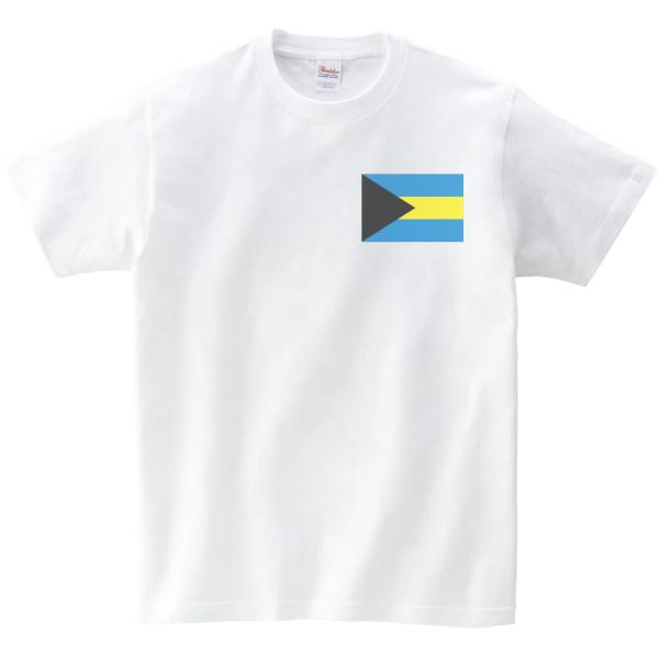 バハマ　国　国旗　Tシャツ　白　ホワイト　ワンポイント