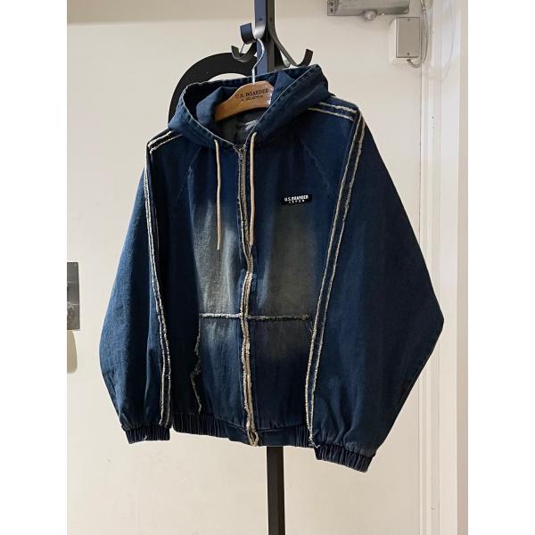 U.S.BOARDER ユーエスボーダー デニム パーカー hoodie オーバーダイ フリンジ ビ...