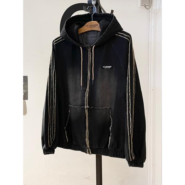 U.S.BOARDER ユーエスボーダー デニム パーカー オーバーダイ フリンジ ビンテージ加工 ...