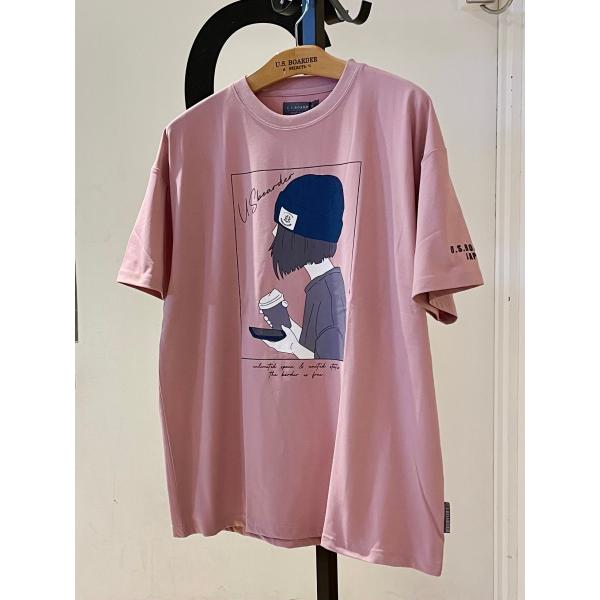 U.S.BOARDER ユーエスボーダー 半袖 Tシャツ プリントTシャツ ニット帽 ピンク